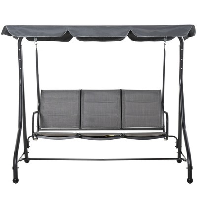 Gray Steel Trio-Seating Outdoor Swing Chair with Canopy