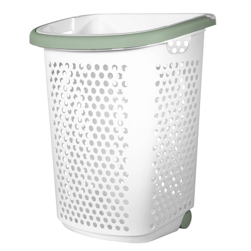 90 L Plastic Laundry Basket Hamper with Wheels Gray