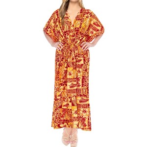 HAPPY BAY Women's House Daily Routine Evening Wear Holiday Casual Loungewear Loose Slit Dress Caftan Long Boho Night Shirts for Women 2X-3X Red, - 1 of 4