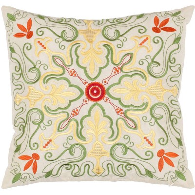 White Embroidered Bloom Motif Square Pillow Set
