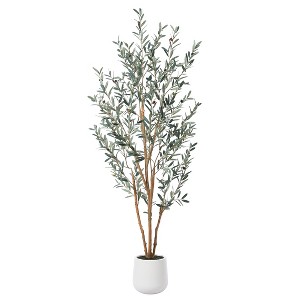 DR.Planzen 5-7FT Artificial Olive Tree with Oval White Planter, Faux Olive Tree with Realistic Leaves and Natural Trunk for Home Decor - 1 of 4