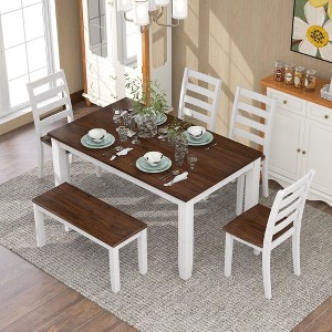NicBex Dining Table Set for 6 Rustic Style Rectangular Dining Room Table Set with 4 Upholstered Chairs and Bench for Kitchen - 1 of 4