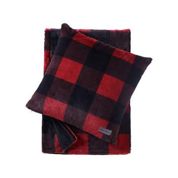 20"x20" Oversize Cabin Plaid Square Throw Pillow with 50"x60" Cabin Plaid Throw Blanket Set Red/Black - Eddie Bauer