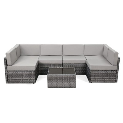 Rbied 7-Piece Wicker Outdoor Sofa Sectional Set Conversation Sets with Cushions