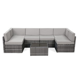 Rbied 7-Piece Wicker Outdoor Sofa Sectional Set Conversation Sets with Cushions - 1 of 4
