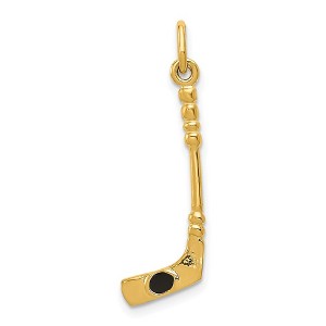 Black Bow Jewelry 14k Yellow Gold and Black Enamel 3D Hockey Stick and Puck Pendant - 1 of 4