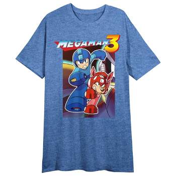 Mega Man 3 Mega Man & Rush Crew Neck Short Sleeve Blue Heather Women's Night Shirt