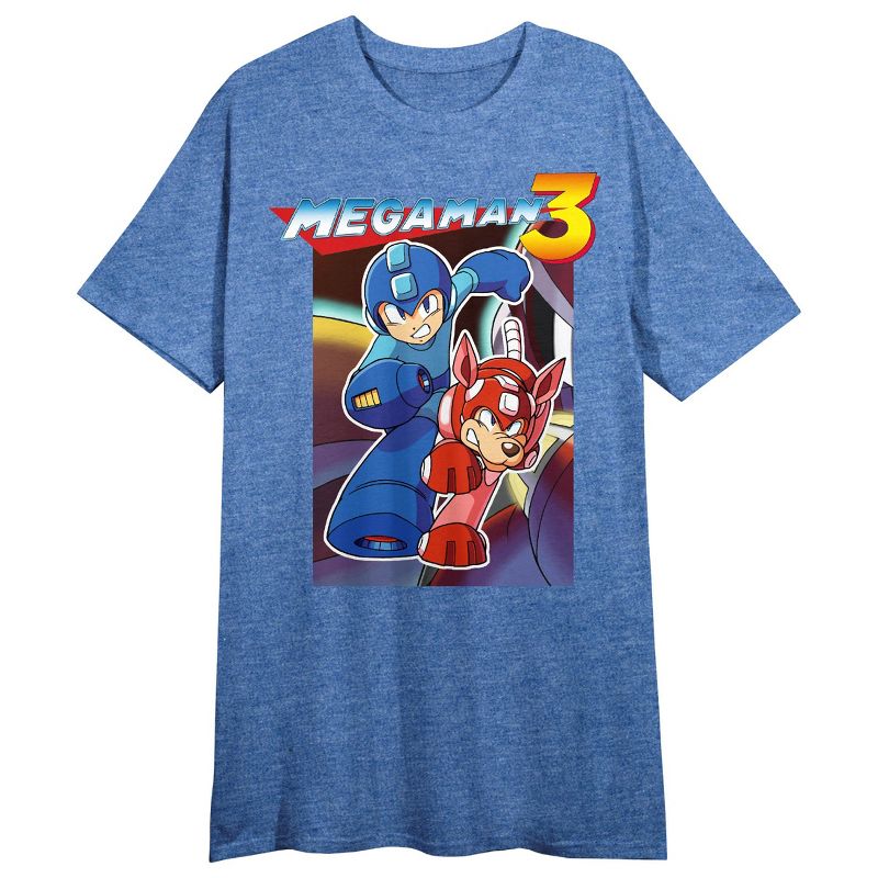 Mega Man 3 Mega Man & Rush Crew Neck Short Sleeve Blue Heather Women's Night Shirt, 1 of 3