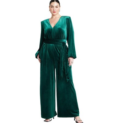 ELOQUII Women's Plus Size Velvet Wide Leg Jumpsuit