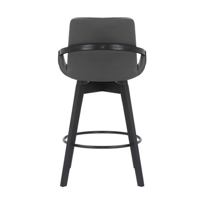 26" Gray Faux Leather and Black Wood Swivel Bar Stool