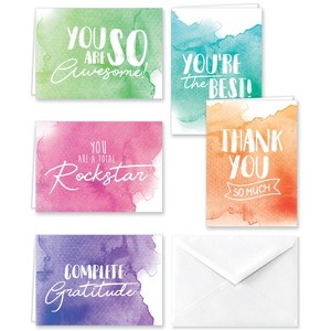 Paper Frenzy Watercolor Appreciation Thank You Note Cards & White Envelopes - 25 pack - 1 of 4