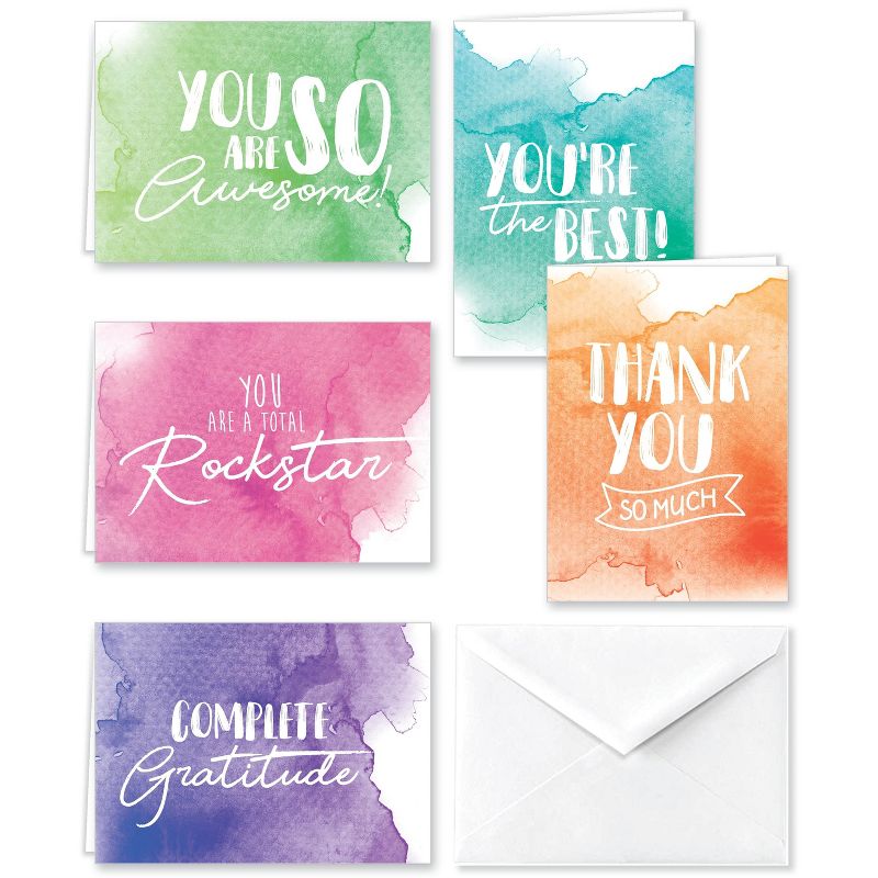 Paper Frenzy Watercolor Appreciation Thank You Note Cards & White Envelopes - 25 pack, 1 of 7