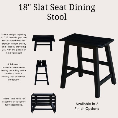 Espresso Black Solid Acacia Traditional Slat Seat Stool, 18-Inch