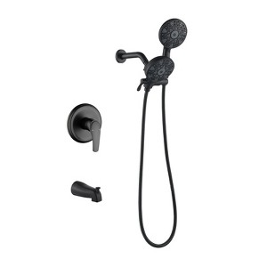 Cobbe Wall Mount Shower Faucet Kit Single Handle with 6 Settings ABS Dual Shower Head and Tub Spout with 59-Inch Hose and Valve Matte Black - 1 of 4