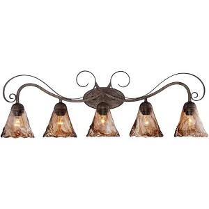 Franklin Iron Works Amber Scroll Wall Light Golden Bronze 37 1/4" 3-Light Fixture Art Glass for Bedroom Bathroom Vanity Reading Living Room Hallway - 1 of 4