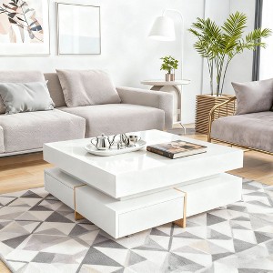 LIVAREEmlen Minimalist White Square Coffee Table with Storage Drawers, Living Room Table, Easy to Clean - 1 of 4