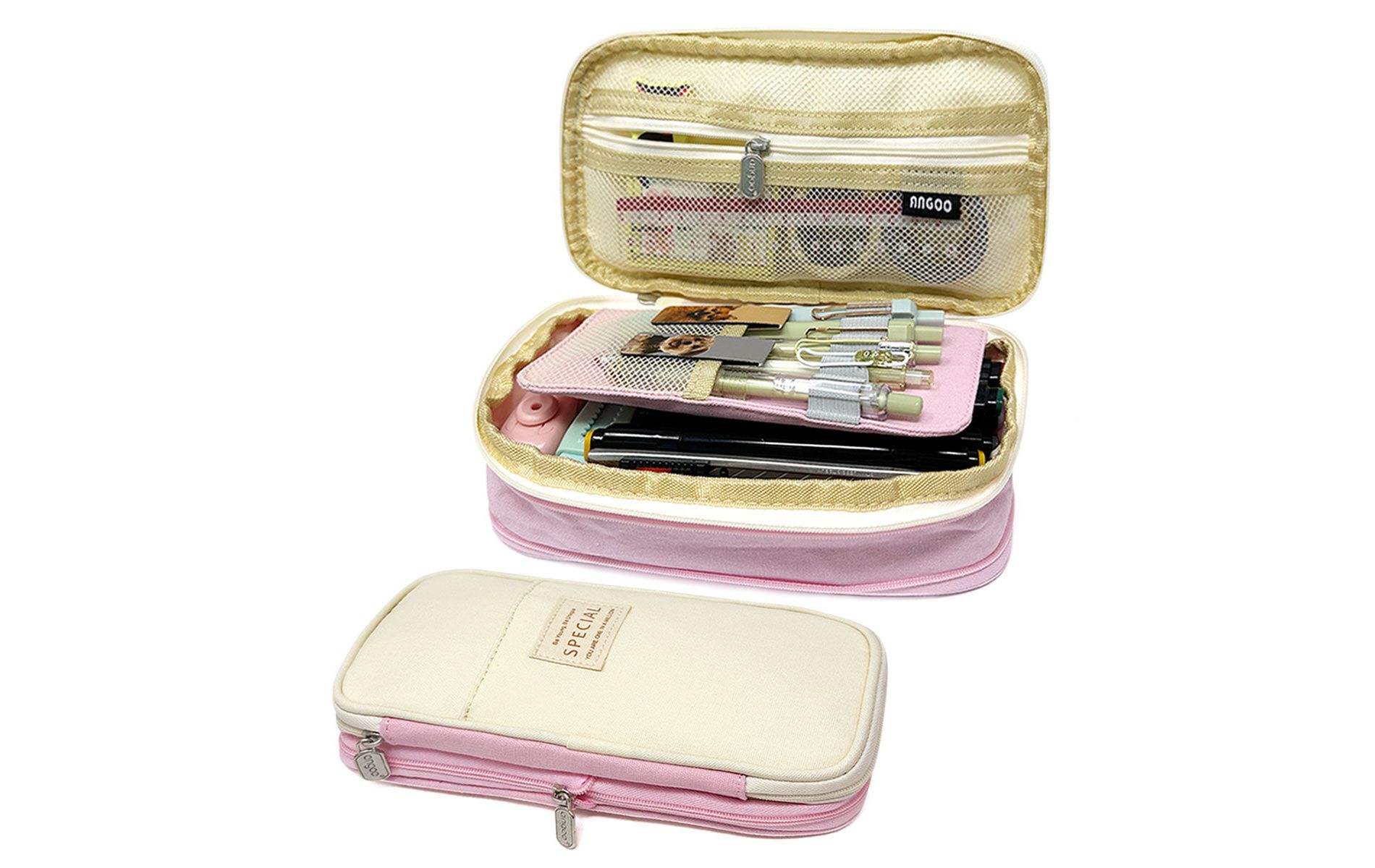 Wrapables Large Capacity Pencil Case, Expandable Pencil Pouch for Stationery Tools, Pink