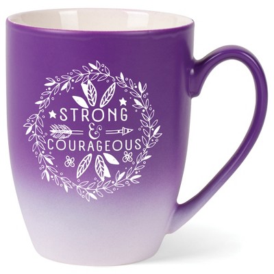 Elanze Designs Strong And Courageous Two Toned Ombre Matte Purple and White 12 ounce Ceramic Stoneware Coffee Cup Mug