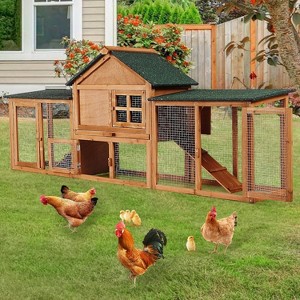 80in Wooden Rabbit Hutch, Outdoor Chicken Coop, Bunny Hutch Guinea Pig Pet House Bunny Cage with Double Side Runs, Weatherproof Roof, Removable Tray - 1 of 4