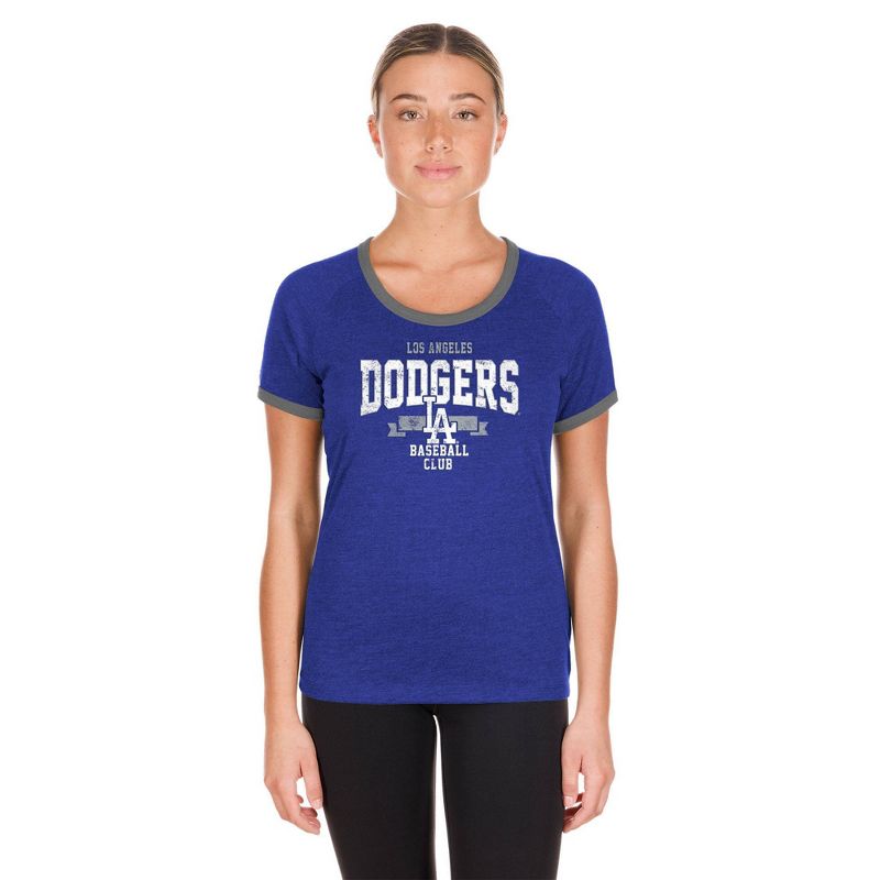 MLB Los Angeles Dodgers Women&#39;s Heather Bi-Blend Ringer T-Shirt, 5 of 7