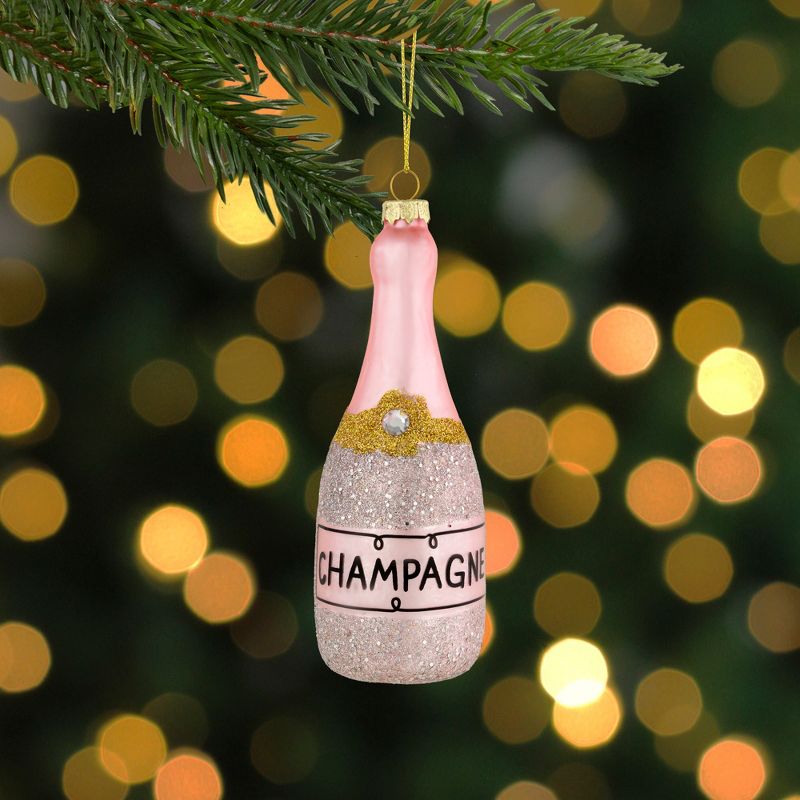Northlight 5.5" Glittered Champagne Bottle Glass Christmas Ornament, 2 of 6