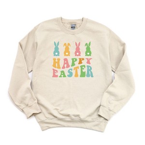 Simply Sage Market Women's Graphic Sweatshirt Happy Easter Pastel Bunnies - 1 of 2