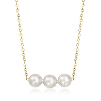 Ross-Simons 5mm Cultured Akoya Pearl Trio Necklace in 14kt Yellow Gold Size 16