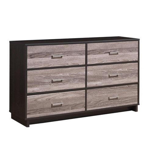 Richfield Two Tone 6 Drawer Dresser Espresso Rustic Medium Oak