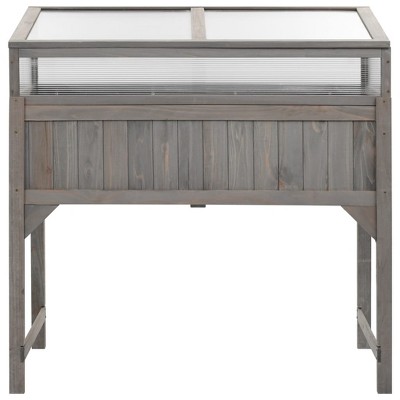 Gray Fir Wood Raised Garden Bed with Greenhouse