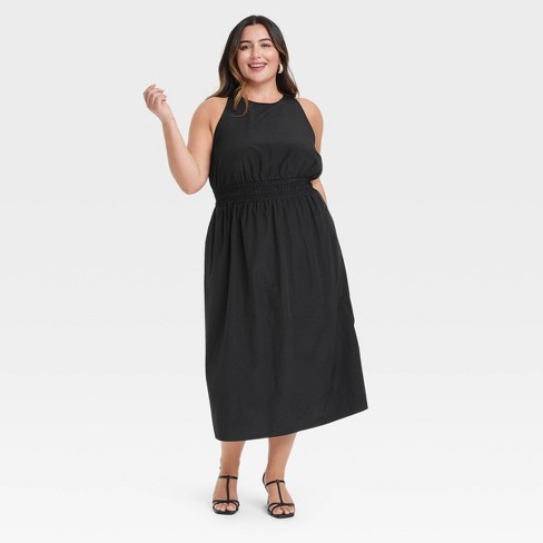 Women s Poplin Cross Back Midi Dress A New Day Black 4x Target