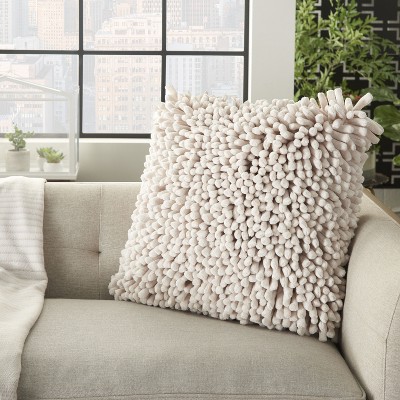 Ivory Velvet Sponge Finger Square Throw Pillow 20" x 20"