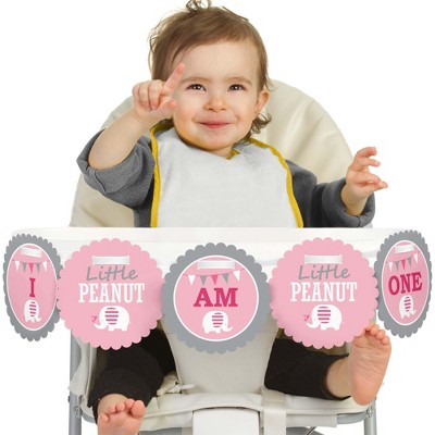 Big Dot of Happiness Pink Elephant 1st Birthday Highchair Decor - I Am One - First Birthday High Chair Banner