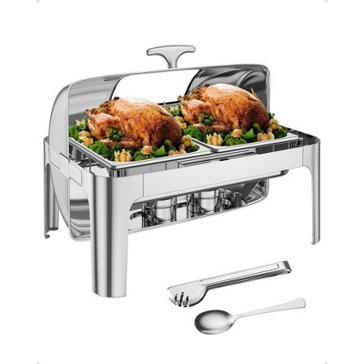 9QT Roll Top Chafing Dish Buffet Set, Food-Grade Stainless Steel Chafer for Catering, Parties, and Weddings, includes 1 Full Size Pan and Visible Lid