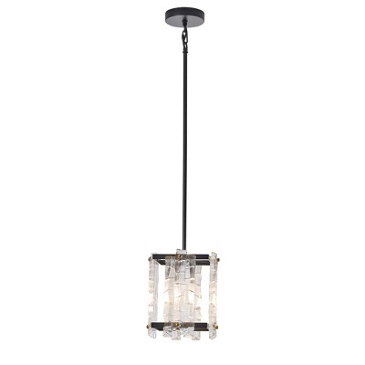 Modern Crystal Pendant Light 4-Light Black Frame Small Chandelier for Kitchen Island Entryway Hallway