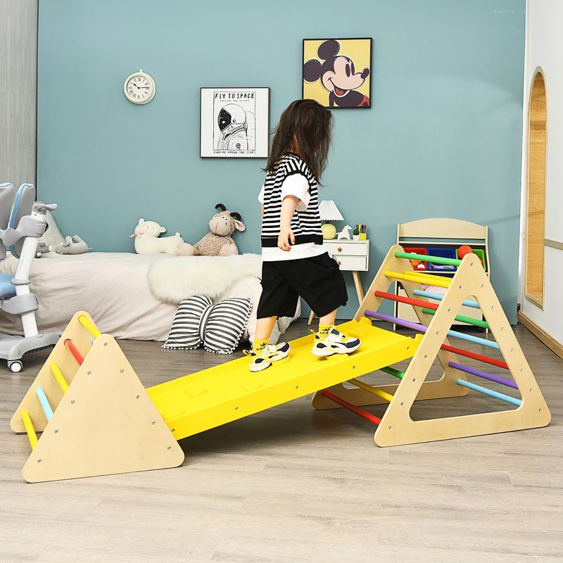 Costway 3 in 1 Kids Climbing Ladder Set 2 Triangle Climbers w/Ramp for Sliding & Climbing, 3 of 11