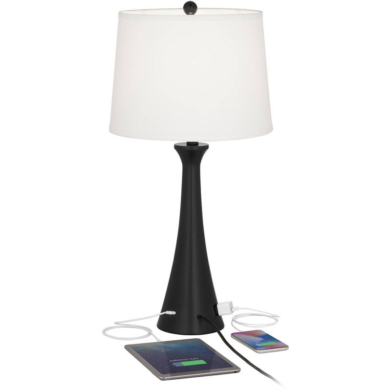 360 Lighting Karl Modern Table Lamps 28 1/4" Tall Set of 2 Black Metal with USB and AC Power Outlet in Base White Drum Shade for Bedroom Living Room, 3 of 10