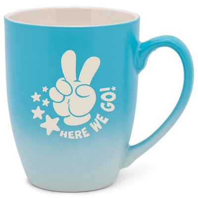 100 North Peace Sign 10 Ounce Blue and White Two Toned Ombre, Comfortably Fits Your Hands, Ceramic Tea Coffee Cup Mug, Here We Go!