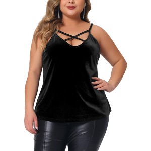 Agnes Orinda Women's Plus Size Christmas Criss Cross Spaghetti Strap Fashion Velvet V Neck Camisole - 1 of 4