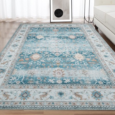 Area Rug Vintage Rug Indoor Flodable Thin Rug Accent Rug Distressed Carpet Machine Washable Rug, 8' x 10' Pale Green