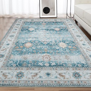 WhizMax Vintage Area Rug Floral Distressed Carpet Machine Washable Area Rug - 1 of 4