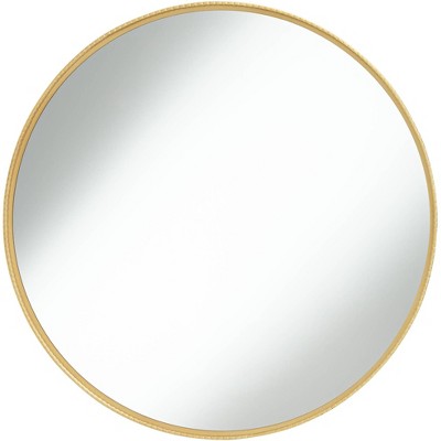Noble Park Round Vanity Decorative Lip Wall Mirror Modern Gold Metal Frame 31 1/2" Wide for Bathroom Bedroom Living Room Office