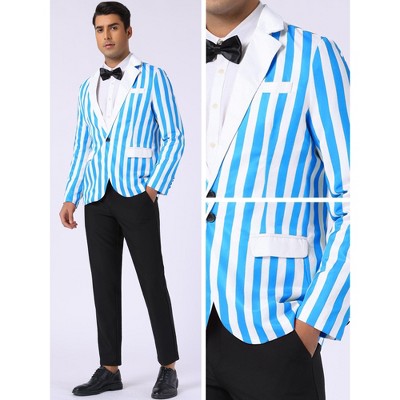 Мужские пиджаки INSPIRE CHIC Men's Single Breasted Contrast Color Business Striped Blazer Blue White Large — фото 5