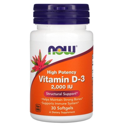 Now Foods Vitamin D-3, 50 mcg (2,000 IU), 30 Softgels, Vitamin D