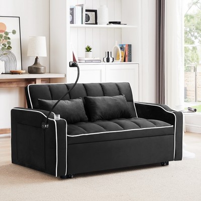 MAYEERTY Versatile Black Sofa Bed - 3 Lengths, USB Charging & Phone Stand