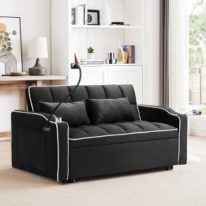 MAYEERTY Versatile Black Sofa Bed - 3 Lengths, USB Charging & Phone Stand - 1 of 4