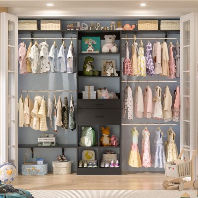 Aheaplus 4.75-8FT Closet System with Wooden Drawers & Cube Storage Organizer