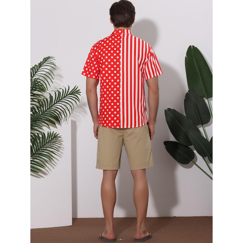 Lars Amadeus Men's Summer Stripe Polka Dots Short Sleeves Button Patchwork Hawaiian Shirt, 5 of 7