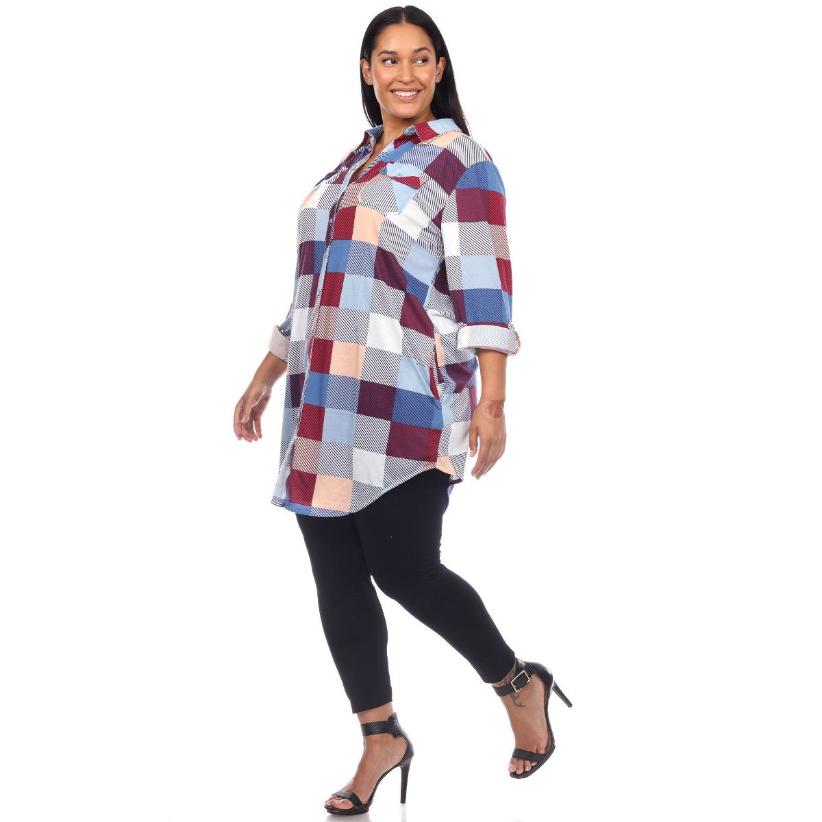 Plus Size Plaid Tunic Shirt - White Mark - thumbnail 8