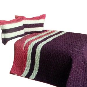 Slickblue Full/Queen 3PC Vermicelli-Quilted Quilt Set Handmade Purple Bedding Includes 2 Shams - 1 of 4