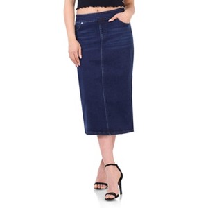 Rekkuna Women's Pull-On Soft and Stretchy Denim Midi Skirt with Pockets – Casual and Dressy Style - 1 of 3